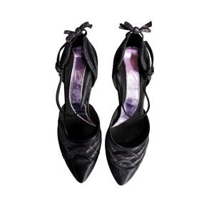 Capezio "Alicia" Ballroom Dance Heels – Black Satin,  Sz 6.5W, C-hook closure